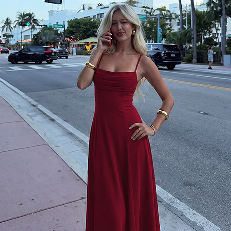Women's Pleated Spaghetti Strap Swing Dress