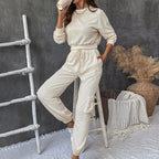 Autumn Winter Solid Color Texture Casual Set