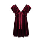 Velvet V-Neck Bow A-Line Mini Dress