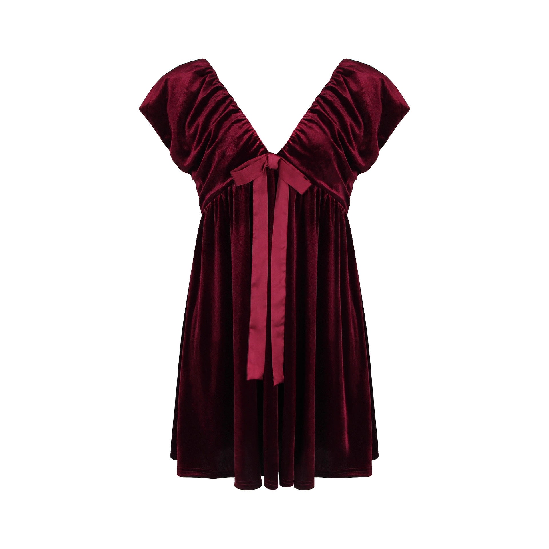 Velvet V-Neck Bow A-Line Mini Dress