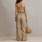 Bohemian Halter Jumpsuit Smocking Waist Slim Backless WL