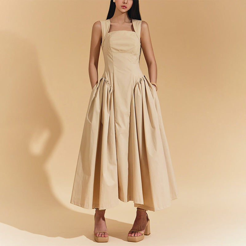Women’s Retro Square-Neck Ruffle Midi Dress