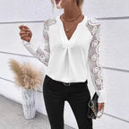 Women's Stitching Embroidery Lace Sleeve Long Sleeve V Neck Women Spring Summer Shirt Top