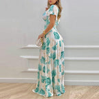 Office V-Neck Waist Trimming Print A-Line Dress