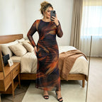 Women's Plus Size Gradient Mesh Round Neck Long Sleeve Side