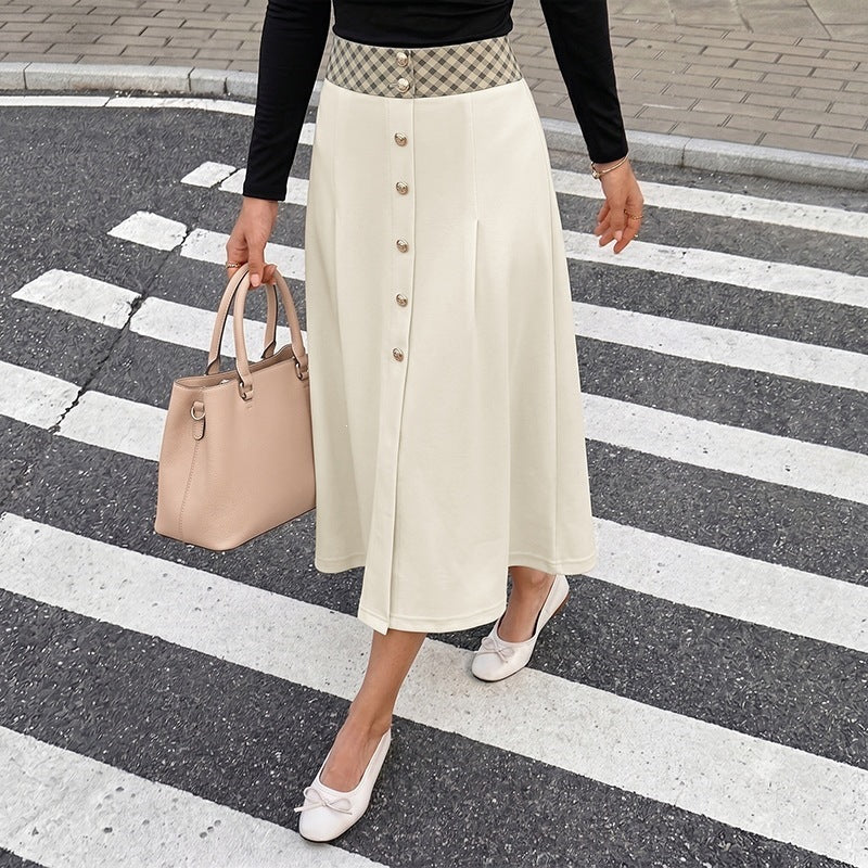 Autumn Winter Skirt Gentle Knitted Plaid Stitching HW A