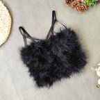 's Ostrich Feather Stitching Leather Spaghetti Straps Outerwear