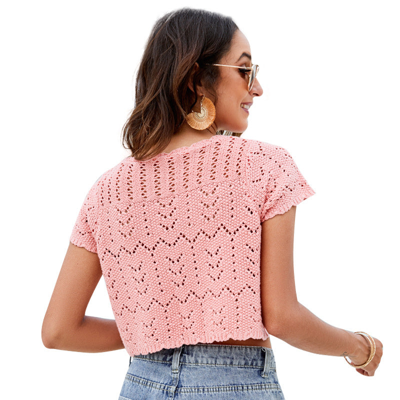 Women's Hollow-Out Cropped Knitted Cardigan