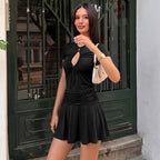 Short-Sleeve Cutout Tie-Front Dress