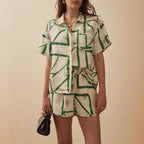 Printing Loose Short Sleeve Shirt Contrast Color Casual Set