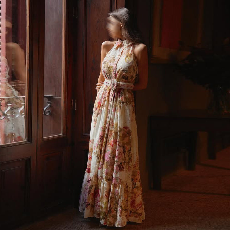 Women's Floral Print Collared Maxi Dress