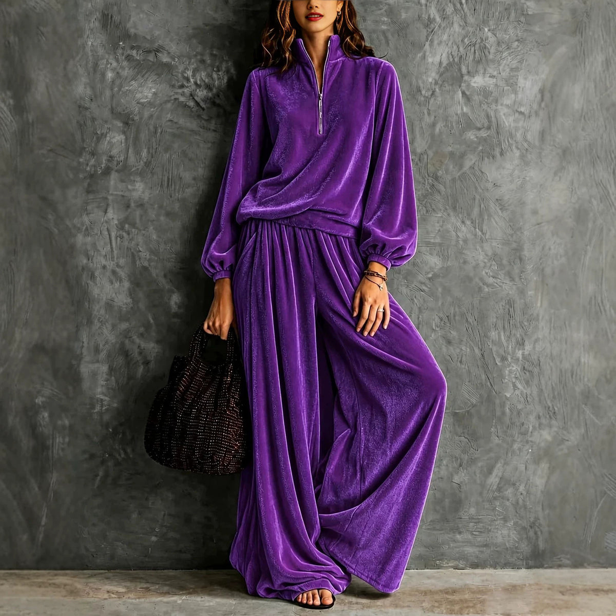 Autumn Winter Loose Long Sleeve Sweatershirt Wide Leg Pants Two Piece Women Clothing Velvet Casual Two Piece Sets