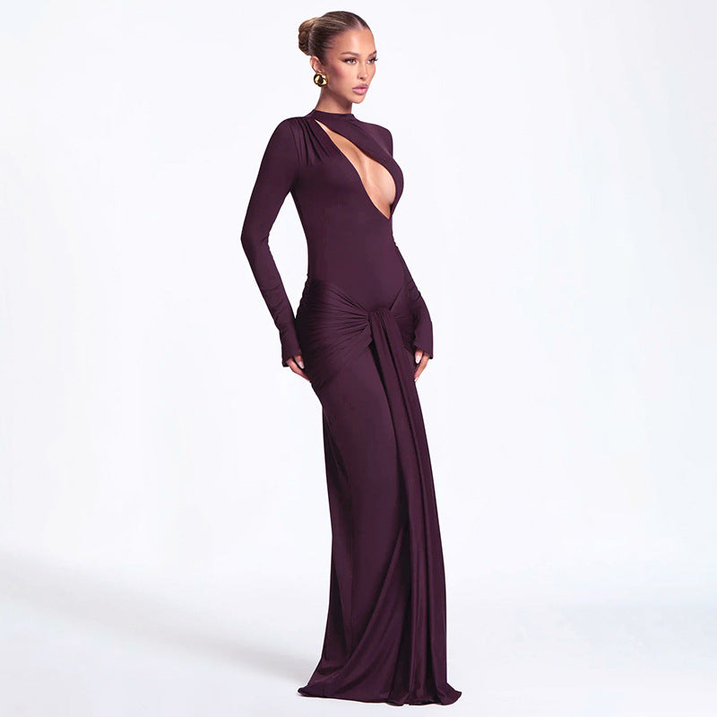 Long Sleeve Cutout Ruched Bodycon Maxi Dress