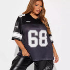 Women's Summer Stitching Letter Graphic Print Loose Sports Jersey Short Sleeve T Shirt