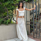 Women's Summer French Square Collar Top and Skirt Two-Piece Set