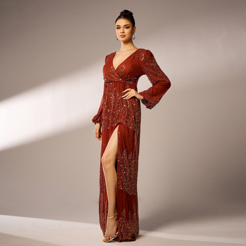 Women's Sequin V Neck Evening Dress