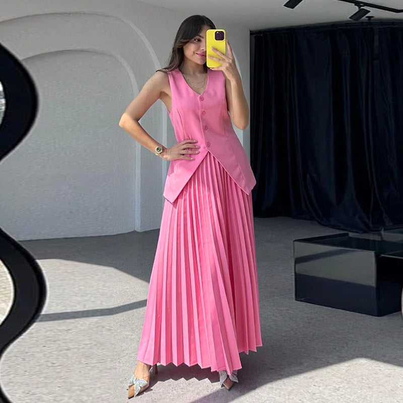 Women's Pleated Top And Skirt Two-Piece Set