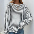 Women's Striped Long Sleeve Backless Cross Top