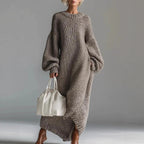 Stand Alone round Neck Loose Lantern Sleeve Long Knitted Sweater Dress