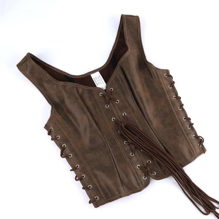 Three Side Rope Adjustable Retro Design Ladies Vest Court