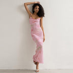 Summer Sweet Spicy Off-Neck Mesh Floral Print Long Strappy Dress