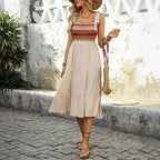 Women's Smocked Geometric-Print Midi Dress
