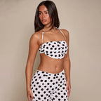 Women Clothing Summer Polka Dot Print SL Halter Tied Top