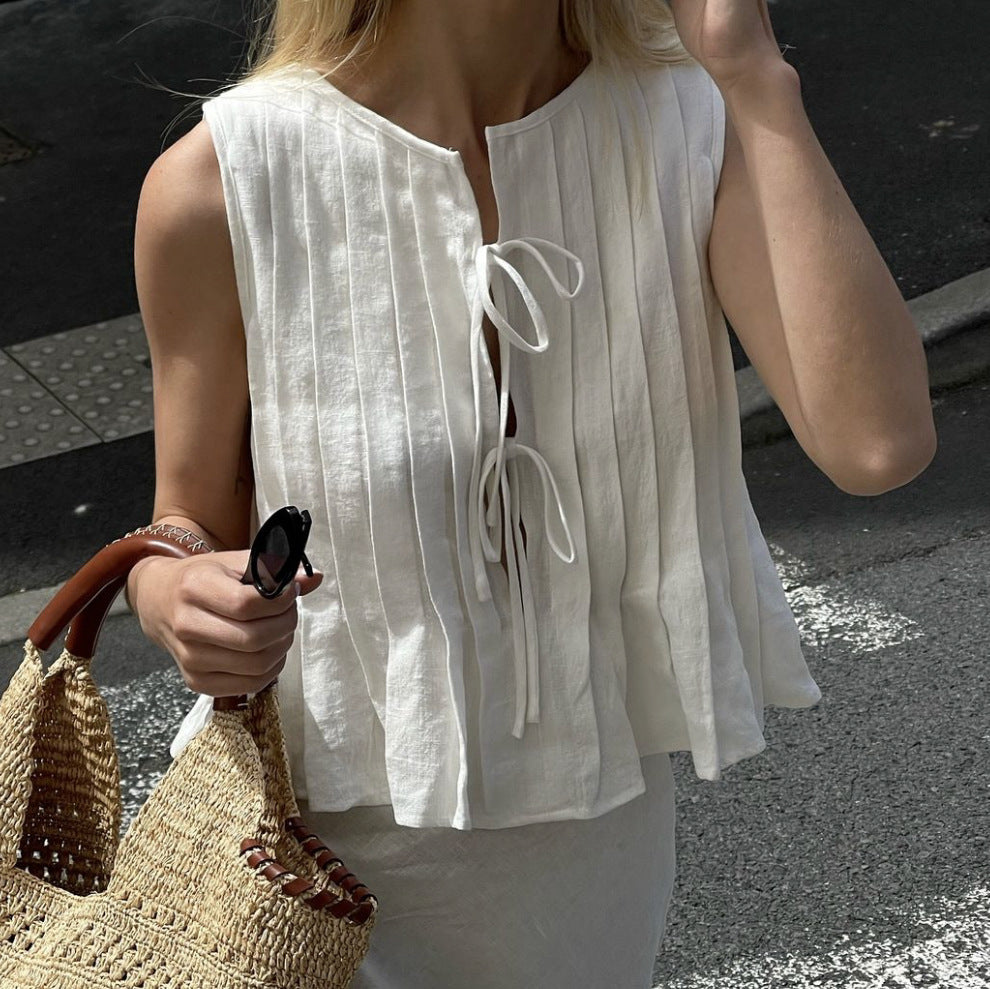 Women's Spring Summer Best Women Clothes Lace Up Cotton Linen Women Shirt