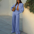 Striped Shirt & Wide-Leg Pants Set