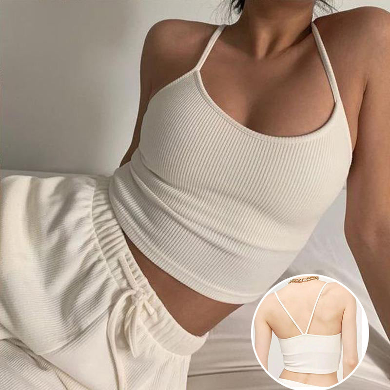 's Knitted Halterneck Vest Careful Machine Design Sling Basic Top