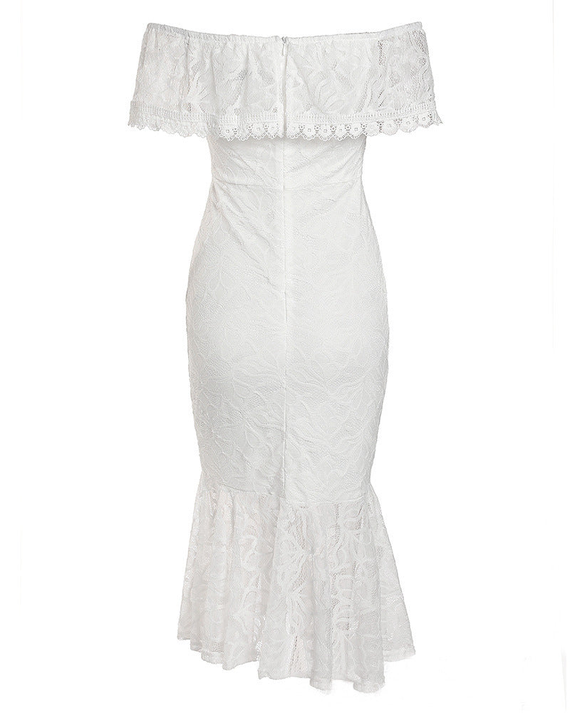 Women's White Off-Shoulder Lace Cocktail Dress