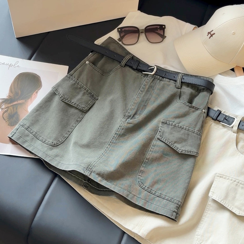 Workwear Denim Skirt Women Summer HW Slimming Multi Pocket