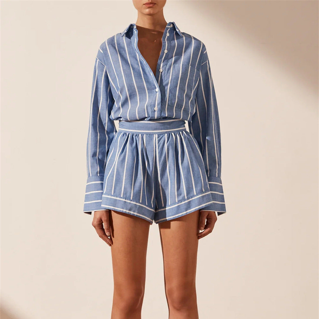Women's Cotton Shirt And Shorts Two-Piece Set