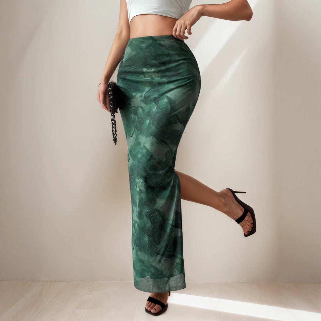 Women's Printed Side-Slit Maxi Skirt