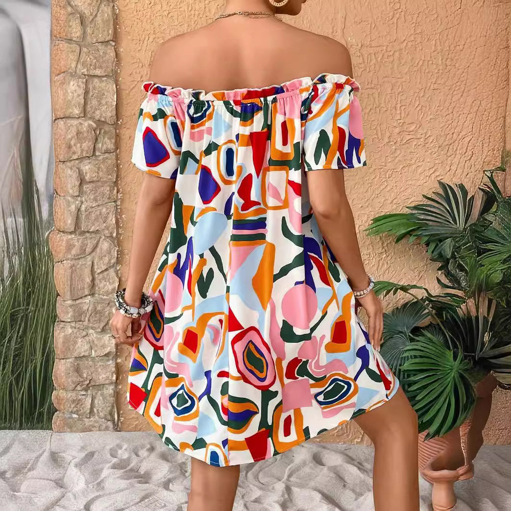 Tropical Print Off-Shoulder Dress