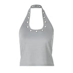 's Street Corns Design Solid Color All Match Halterneck Vest Top