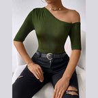 Women’s Green Asymmetric Off Shoulder Knit Top