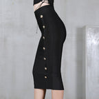 Autumn Winter Tight Waist Seam Buckle Midi Slim Fit Skirt