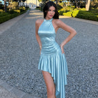 Women's Solid Color Sleeveless Halter Pleated Slim Fit Irregular