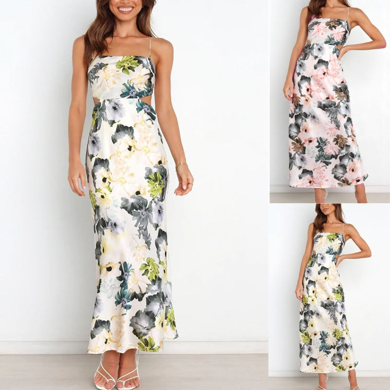 Lace Printing Satin Elegant Dress