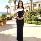 Women's Off-Shoulder Rhinestone Fishtail Maxi Dress