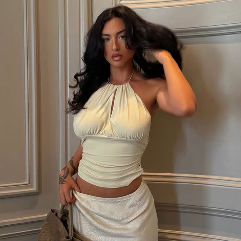 Women Clothing Summer Sexy Solid Color Halter Strap