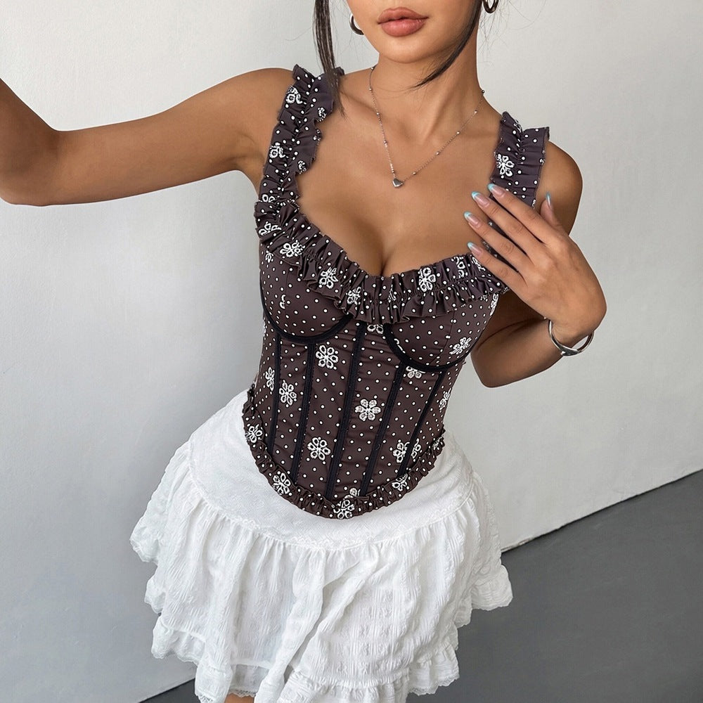 Women's Polka Dot V-Neck Lace-Up Camisole