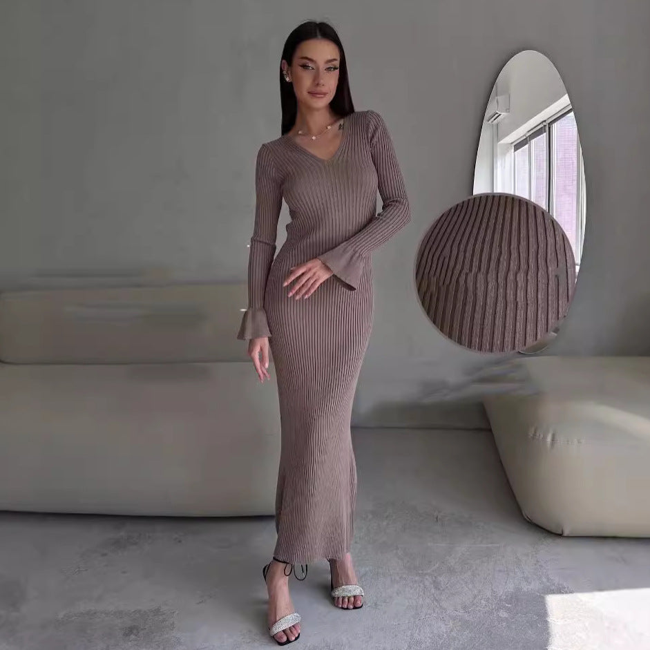 Women's Long-Sleeve Ribbed Knit Dress