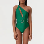 Green  Shoulder One-Piece Swimsuit
