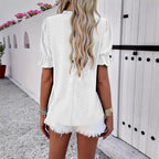Women's Printed Ruffle Sleeve Fluted Collar Top