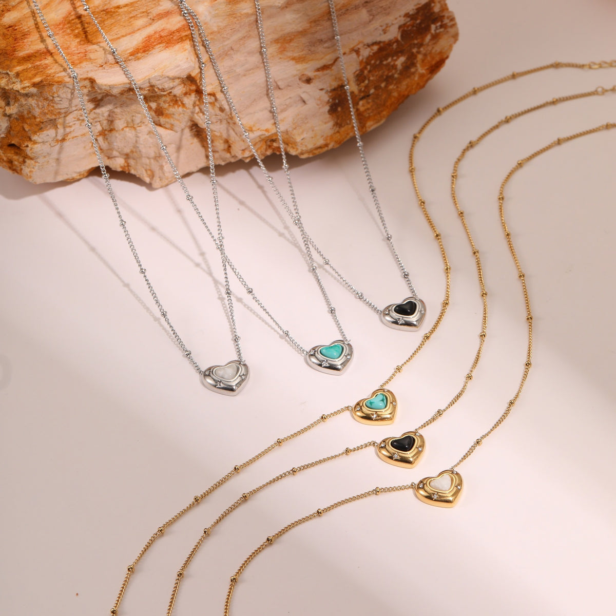 Natural Stone Heart Necklace