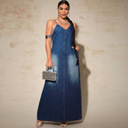 Women's Denim Sling Midi Dress