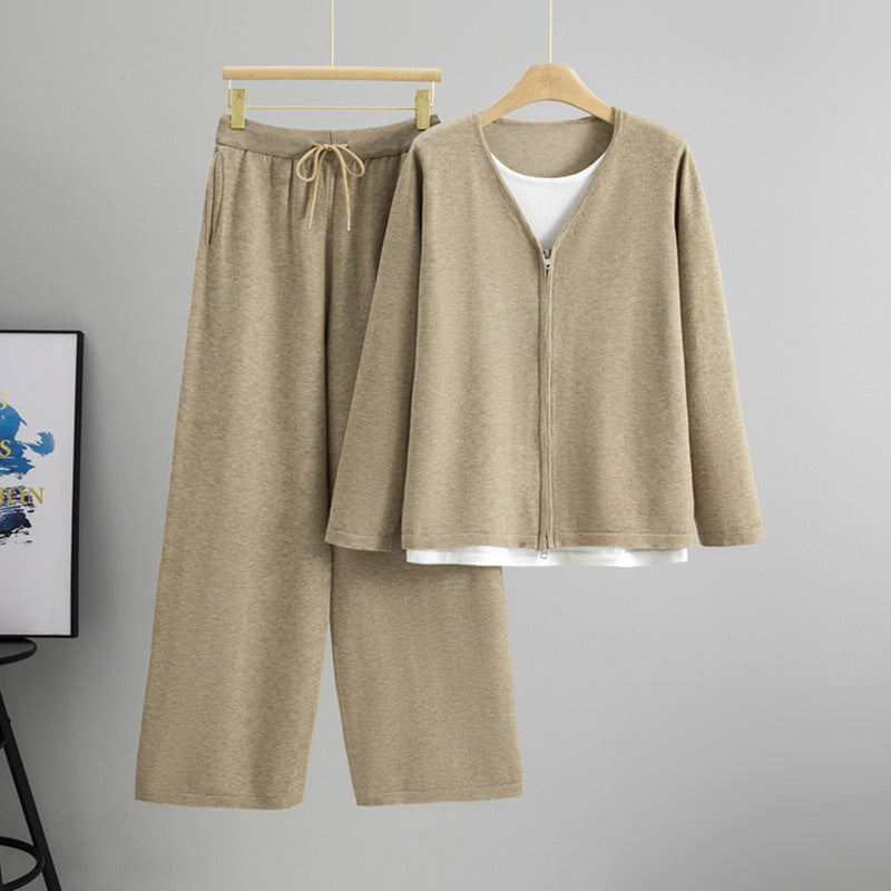 Women's Two Piece Set Spring Autumn Idle Long Sweater V-Neck Design