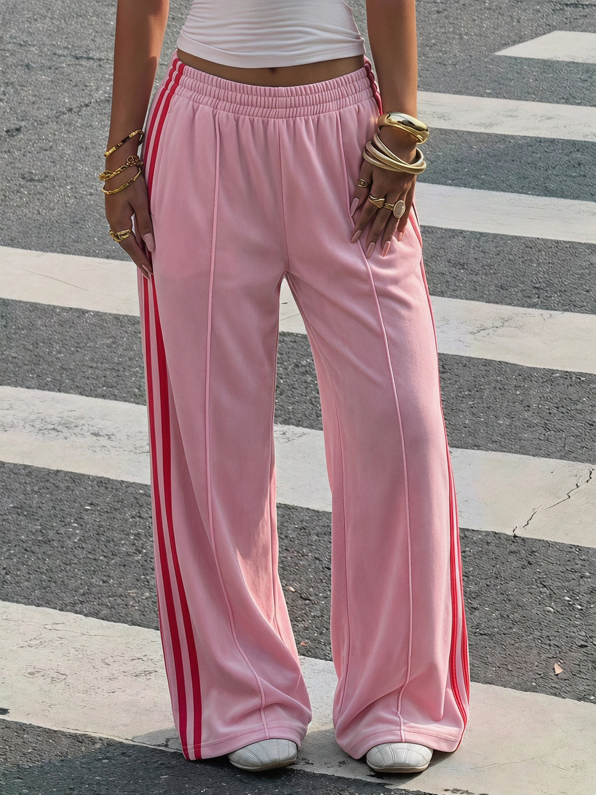 Pink with red stripes